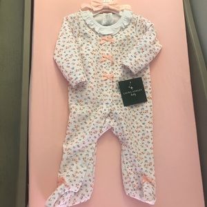 Laura Ashley Baby Onesie 0-3 with pink bow/headband, BRAND NEW!